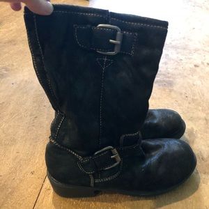 Faux suede/leather buckle boot